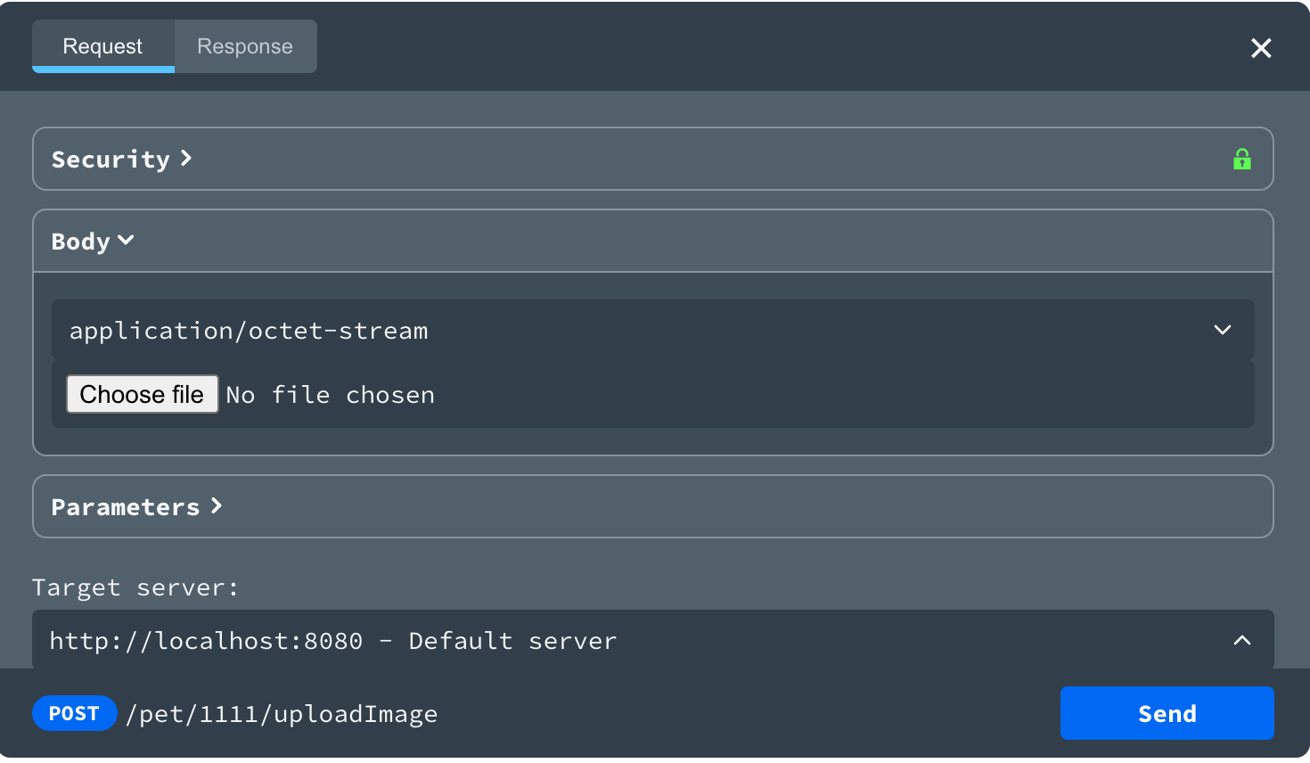 Try it console with the Choose file button visible