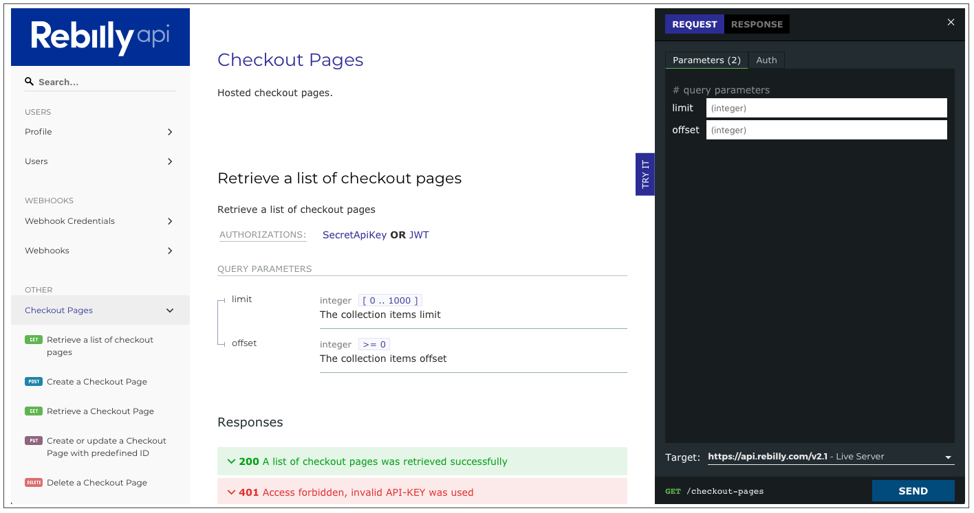 Redocly Reference page with the Try it console