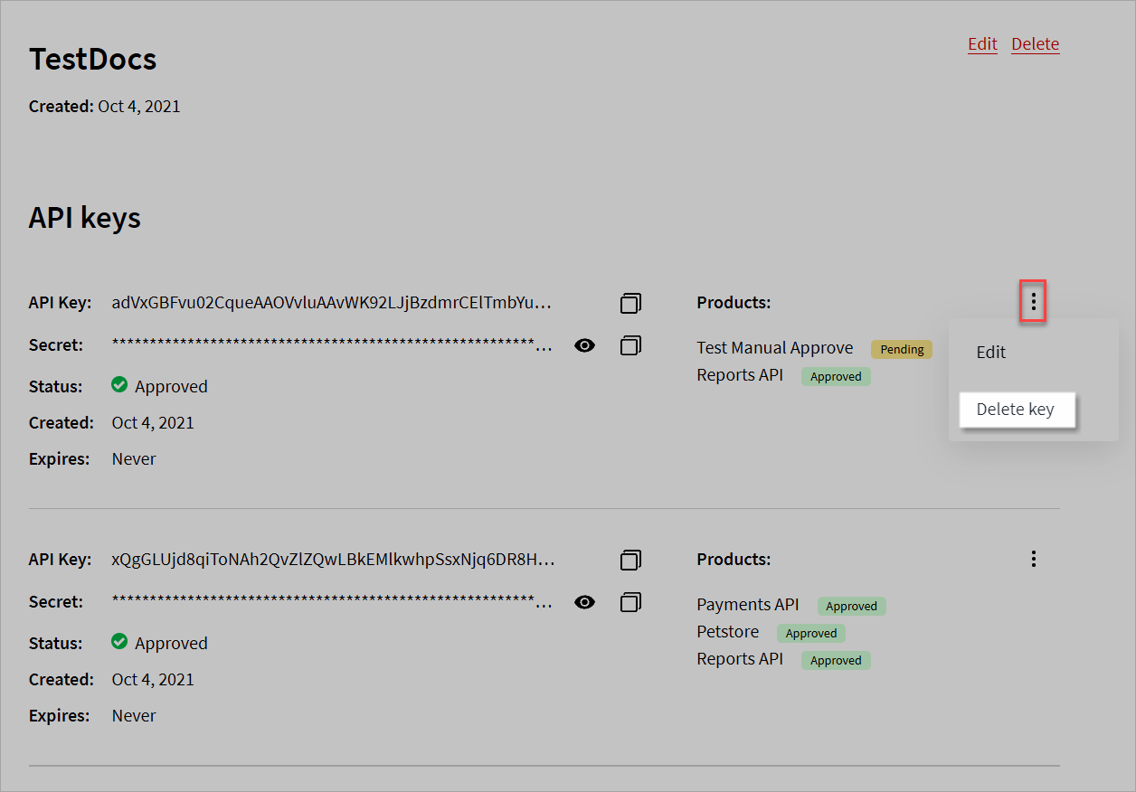 Delete API key