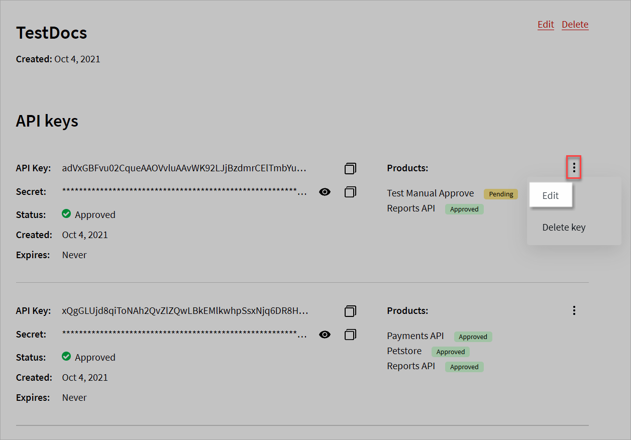 Edit API key