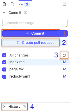 Screenshot of the Commit tab in Reunite editor