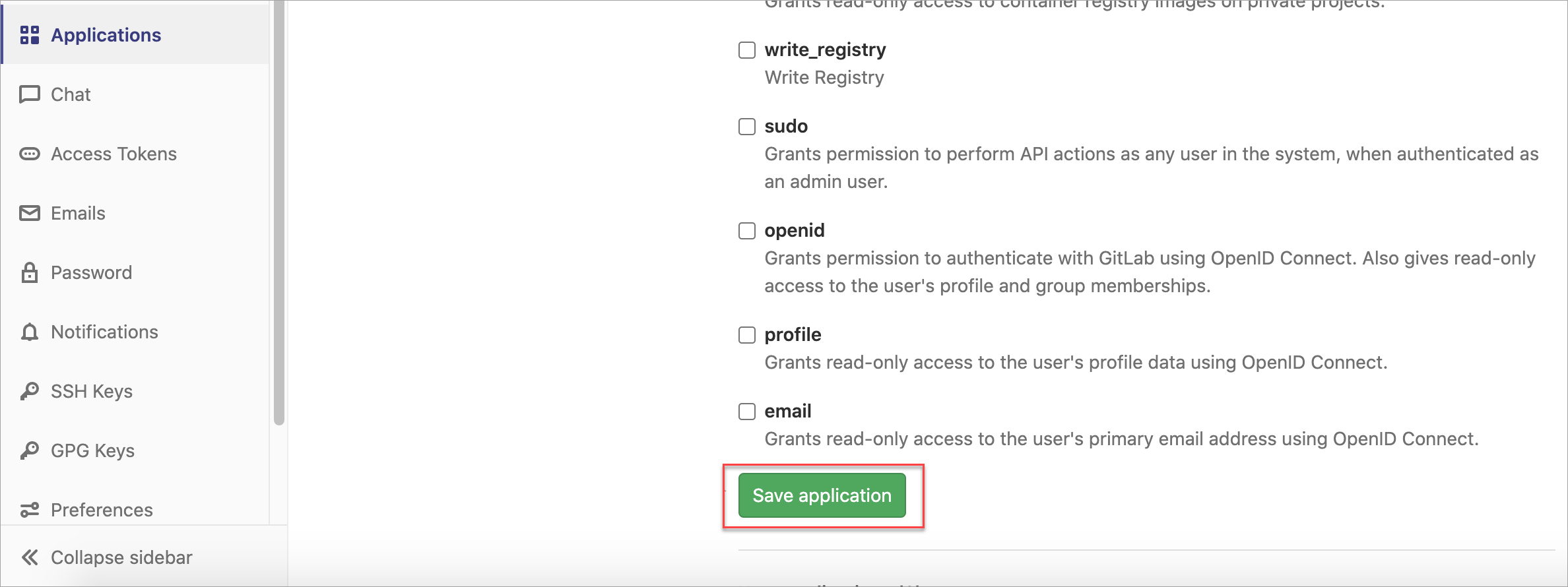 GitLab Applications tab 2