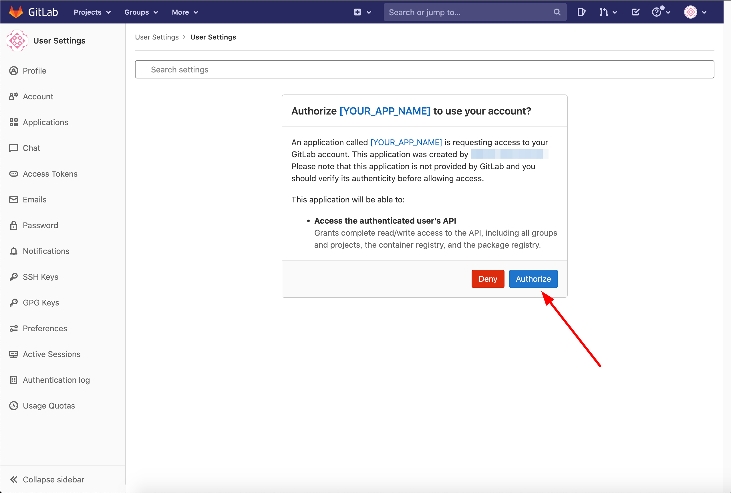 Authorize GitLab app