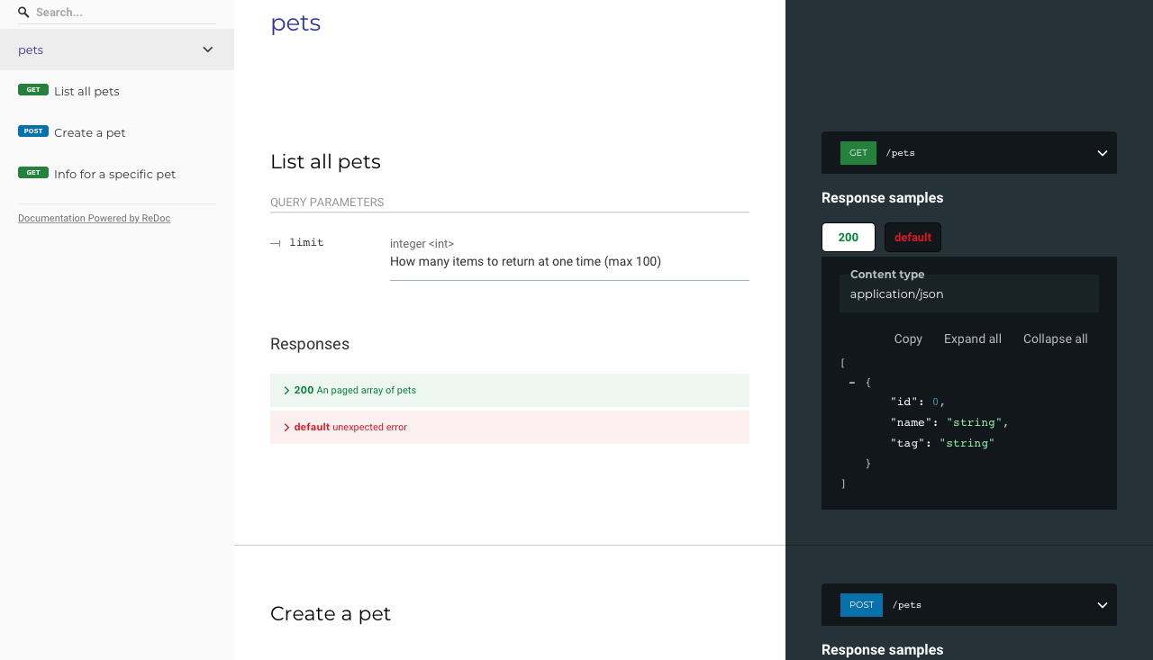 Preview of API documentation