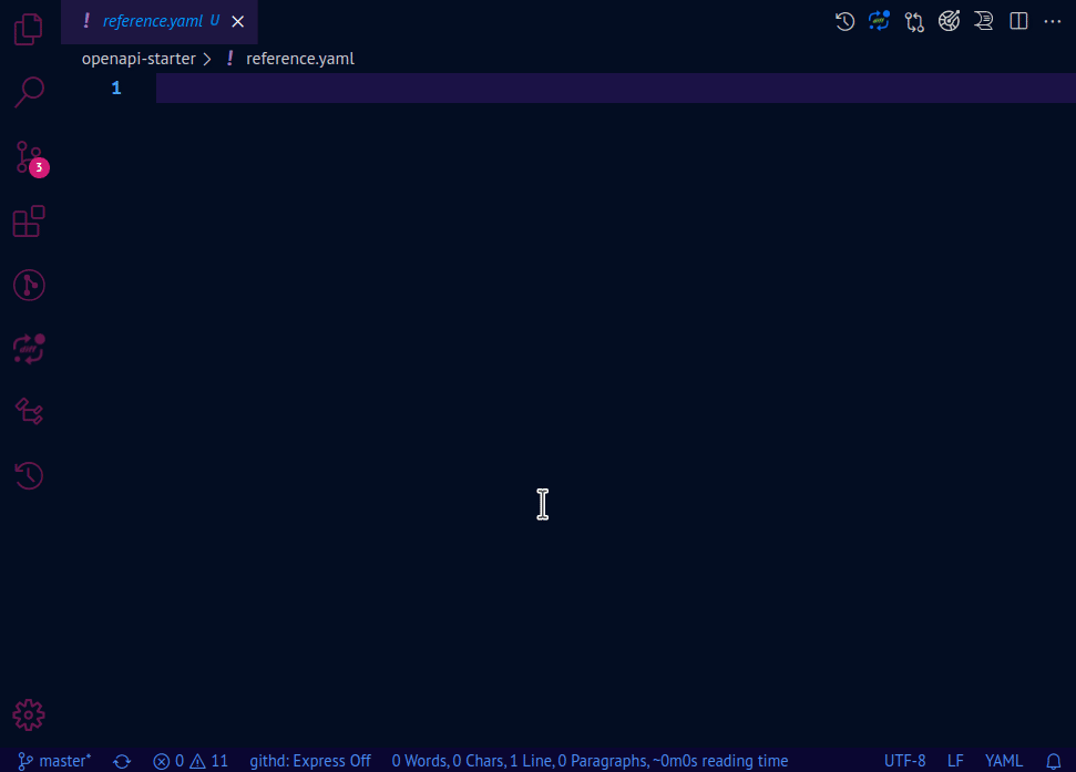 Inserting the default template from the Cursor context panel