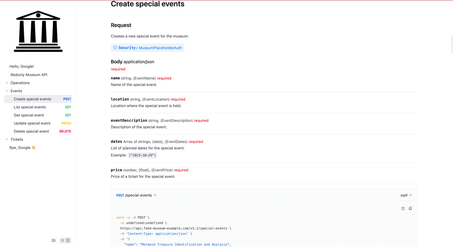 Screnshot of API documentation in stacked layout