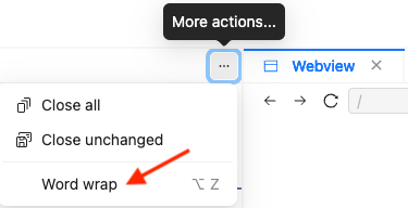 Screenshot showing word wrap option in the editor in Reunite