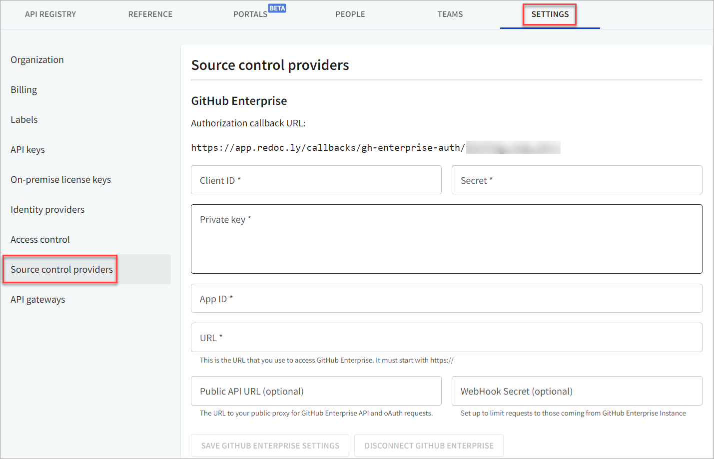 GitHub enterprise settings